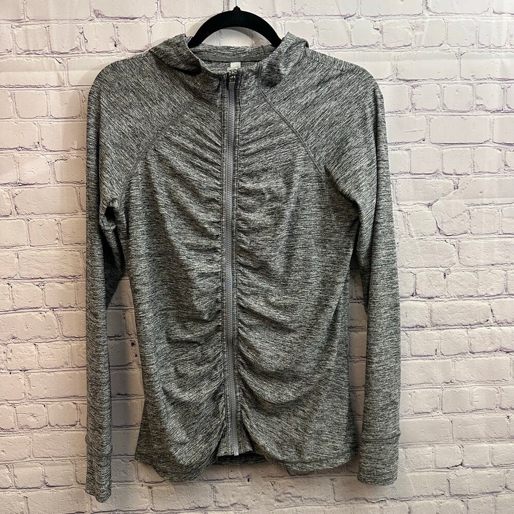 Athleta Activewear Full Zip Hoodie Gray Rouched Women's Medium